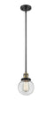 Innovations Lighting Beacon 1-100 watt 6 inch Black Antique Brass Mini Pendant with Clear glass and Solid Brass Hang Straight Swivel 201SBABG2026