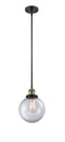 Innovations Lighting Beacon 1-100 watt 8 inch Black Antique Brass Mini Pendant with Clear glass and Solid Brass Hang Straight Swivel 201SBABG2028