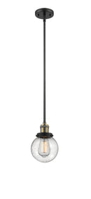 Innovations Lighting Beacon 1-100 watt 6 inch Black Antique Brass Mini Pendant with Seedy glass and Solid Brass Hang Straight Swivel 201SBABG2046