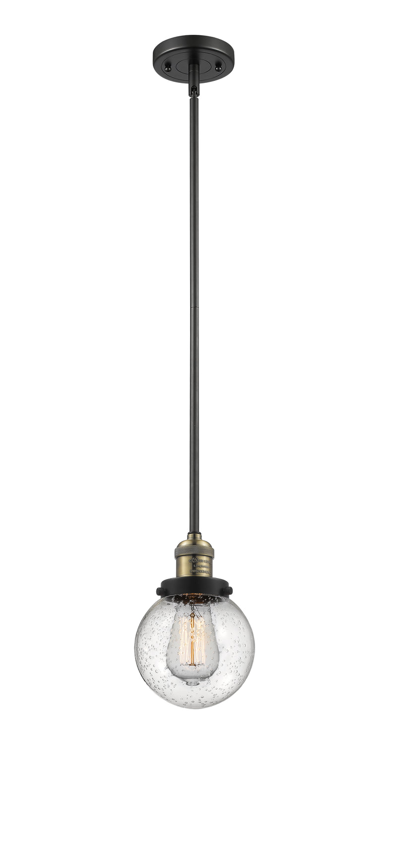 Innovations Lighting Beacon 1-100 watt 6 inch Black Antique Brass Mini Pendant with Seedy glass and Solid Brass Hang Straight Swivel 201SBABG2046