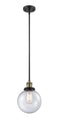 Innovations Lighting Beacon 1-100 watt 8 inch Black Antique Brass Mini Pendant with Seedy glass and Solid Brass Hang Straight Swivel 201SBABG2048