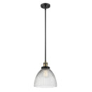 Seneca Falls Mini Pendant shown in the Black Antique Brass finish with a Clear Halophane shade