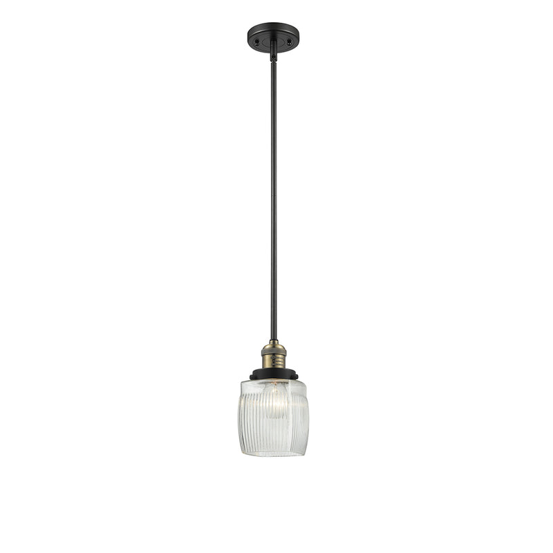 Colton Mini Pendant shown in the Black Antique Brass finish with a Clear Halophane shade