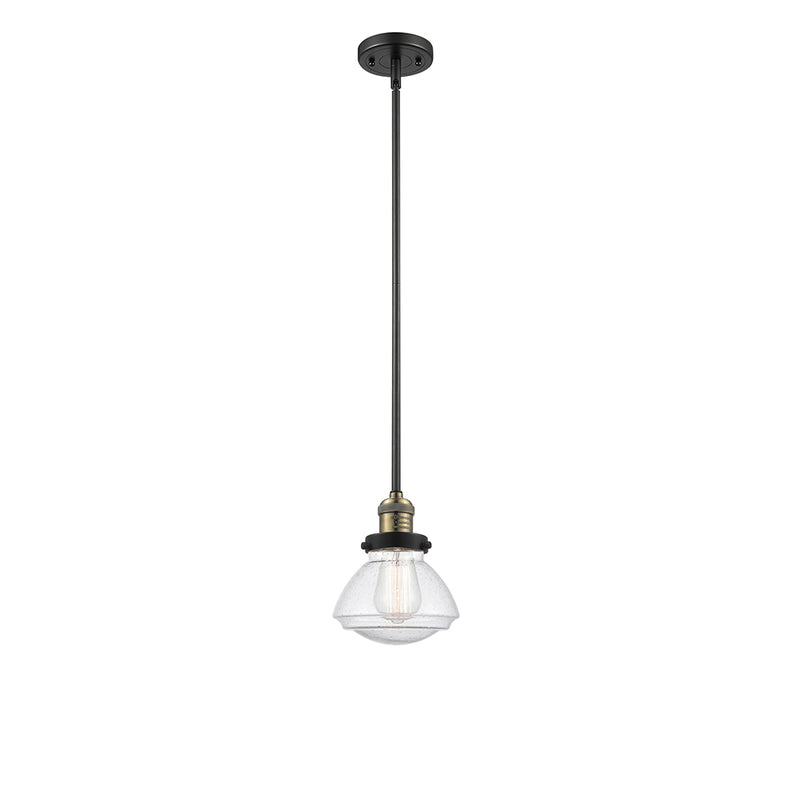 Olean Mini Pendant shown in the Black Antique Brass finish with a Seedy shade