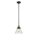 Cone Mini Pendant shown in the Black Antique Brass finish with a Seedy shade