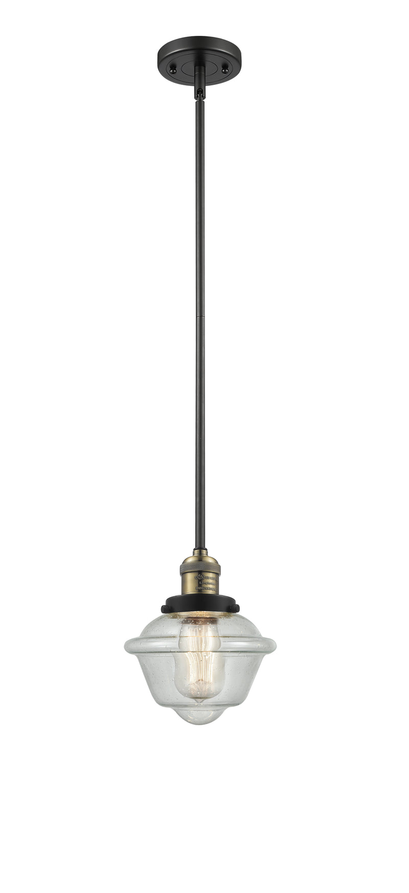 Innovations Lighting Small Oxford 1-100 watt 8 inch Black Antique Brass Mini Pendant with Seedy glass and Solid Brass Hang Straight Swivel 201SBABG534