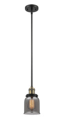 Innovations Lighting Small Bell 1-100 watt 5 inch Black Antique Brass Mini Pendant with Smoked glass and Solid Brass Hang Straight Swivel 201SBABG53