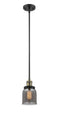 Innovations Lighting Small Bell 1-100 watt 5 inch Black Antique Brass Mini Pendant with Smoked glass and Solid Brass Hang Straight Swivel 201SBABG53