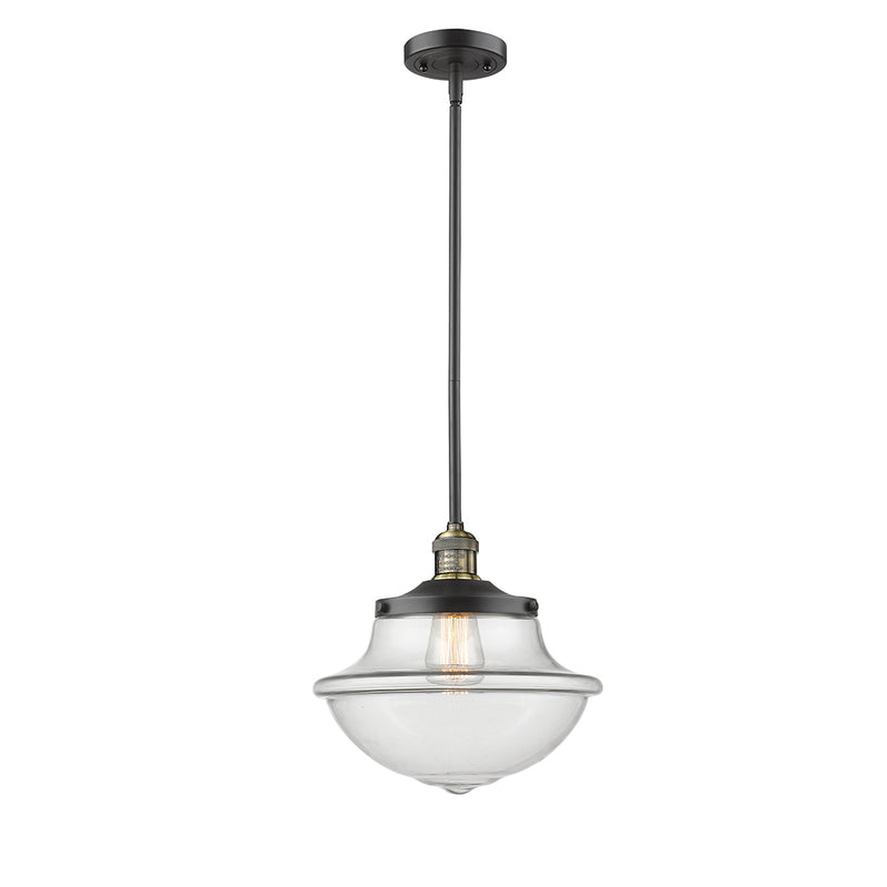 Oxford Mini Pendant shown in the Black Antique Brass finish with a Clear shade