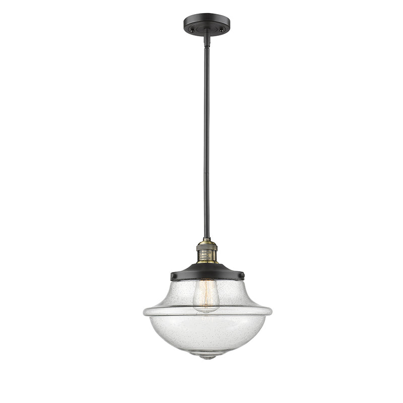 Oxford Mini Pendant shown in the Black Antique Brass finish with a Seedy shade