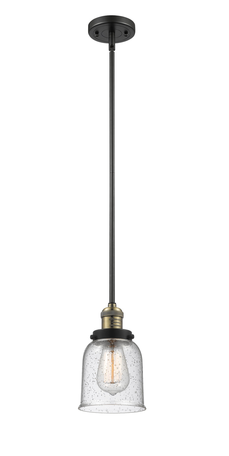 Innovations Lighting Small Bell 1-100 watt 5 inch Black Antique Brass Mini Pendant with Seedy glass and Solid Brass Hang Straight Swivel 201SBABG54