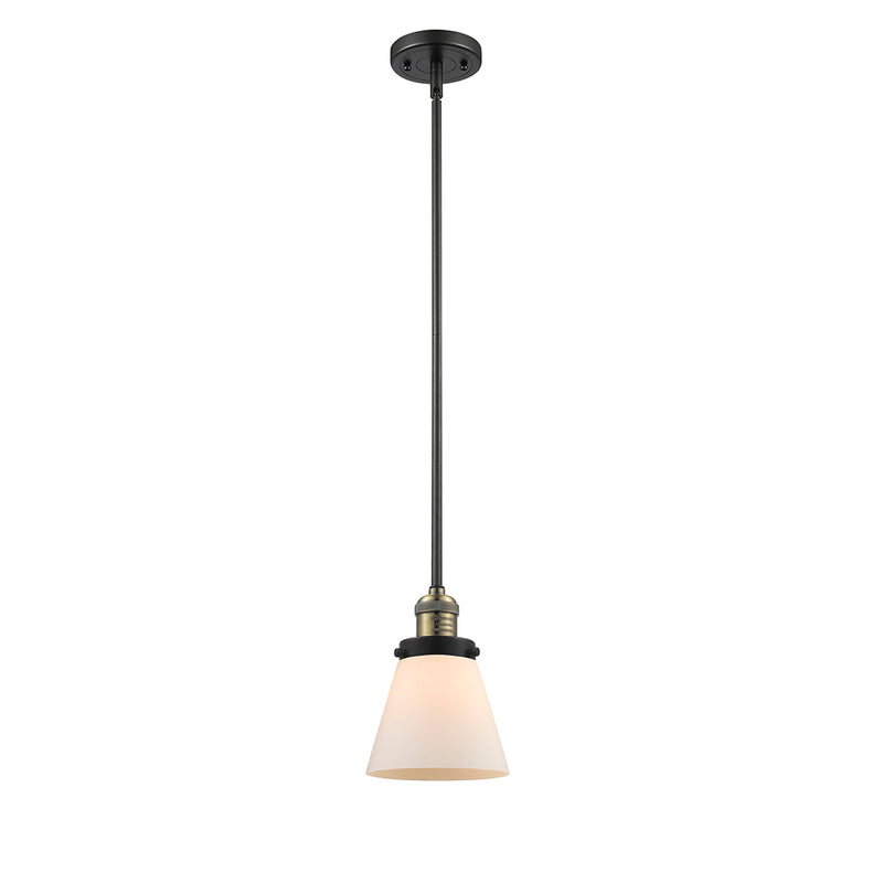 Cone Mini Pendant shown in the Black Antique Brass finish with a Matte White shade