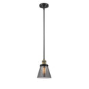 Cone Mini Pendant shown in the Black Antique Brass finish with a Plated Smoke shade