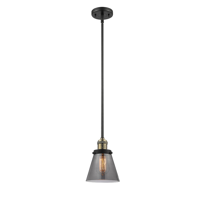 Cone Mini Pendant shown in the Black Antique Brass finish with a Plated Smoke shade