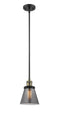 Innovations Lighting Small Cone 1-100 watt 6 inch Black Antique Brass Mini Pendant with Smoked glass and Solid Brass Hang Straight Swivel 201SBABG63