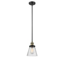 Cone Mini Pendant shown in the Black Antique Brass finish with a Seedy shade