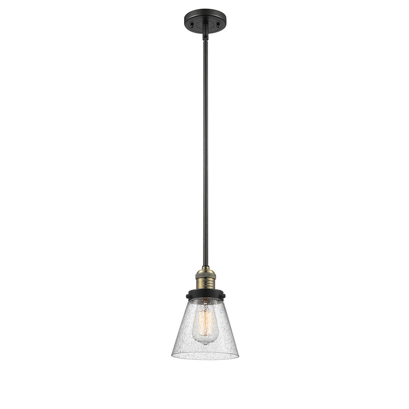 Cone Mini Pendant shown in the Black Antique Brass finish with a Seedy shade