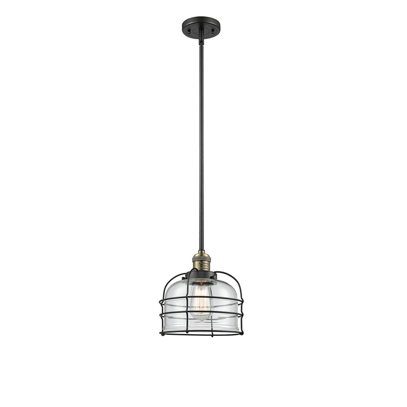 Bell Cage Mini Pendant shown in the Black Antique Brass finish with a Clear shade