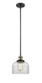 Innovations Lighting Large Bell 1-100 watt 8 inch Black Antique Brass Mini Pendant with Clear glass and Solid Brass Hang Straight Swivel 201SBABG72