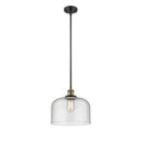 Bell Mini Pendant shown in the Black Antique Brass finish with a Seedy shade