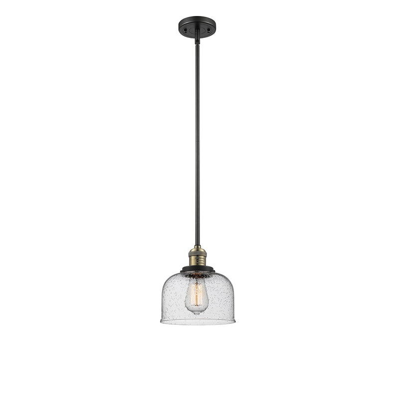 Bell Mini Pendant shown in the Black Antique Brass finish with a Seedy shade