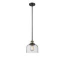 Bell Mini Pendant shown in the Black Antique Brass finish with a Seedy shade