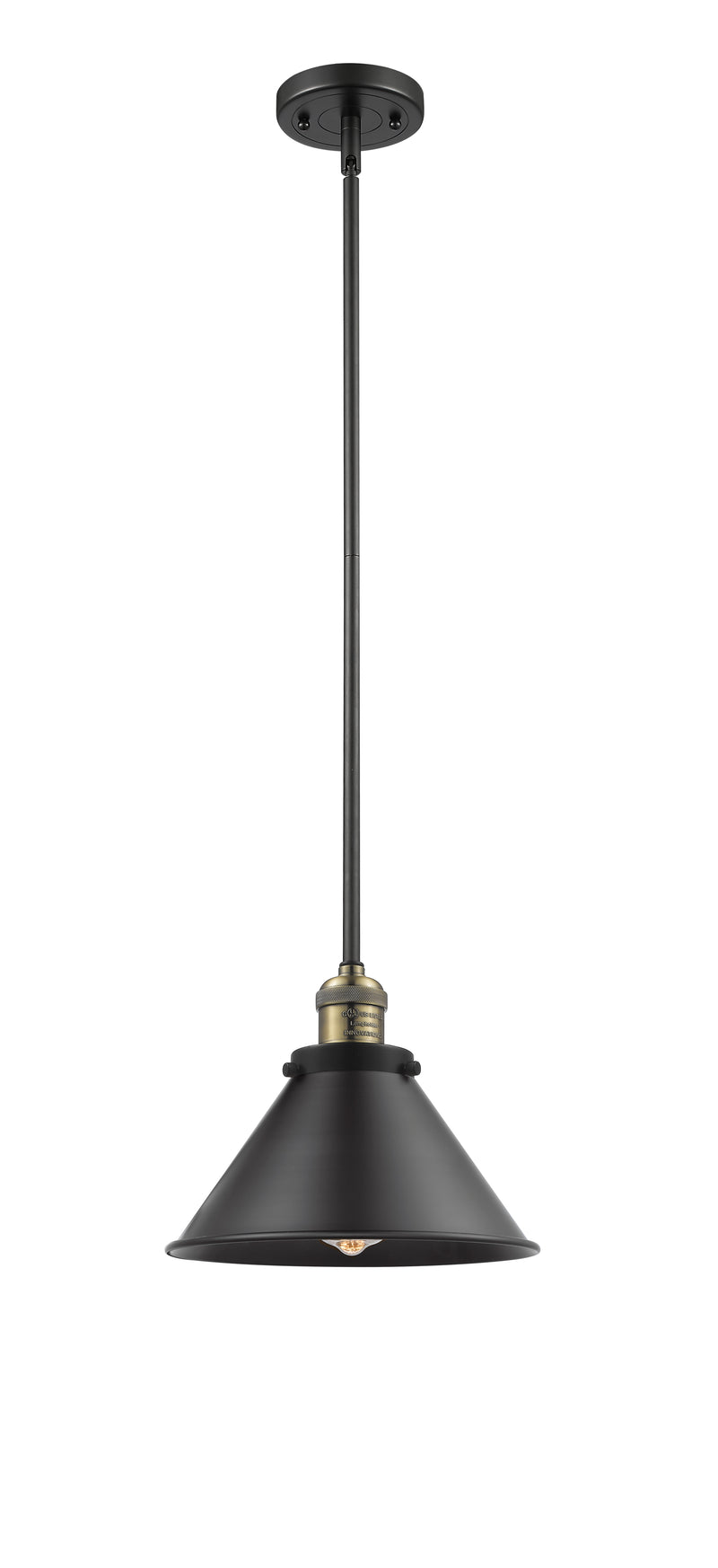 Innovations Lighting Briarcliff 1-100 watt 10 inch Black Antique Brass Mini Pendant with Black Briarcliff shades and Solid Brass Hang Straight Swivel 201SBABM10BK