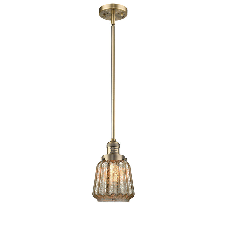 Chatham Mini Pendant shown in the Brushed Brass finish with a Mercury shade