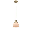 Fulton Mini Pendant shown in the Brushed Brass finish with a Matte White shade