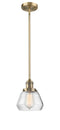 Innovations Lighting Fulton 1-100 watt 7 inch Brushed Brass Mini Pendant with Clear glass and Solid Brass Hang Straight Swivel 201SBBG172