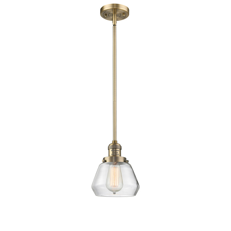 Fulton Mini Pendant shown in the Brushed Brass finish with a Clear shade