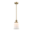 Canton Mini Pendant shown in the Brushed Brass finish with a Matte White shade