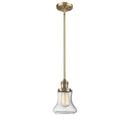 Bellmont Mini Pendant shown in the Brushed Brass finish with a Seedy shade