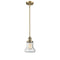 Bellmont Mini Pendant shown in the Brushed Brass finish with a Seedy shade