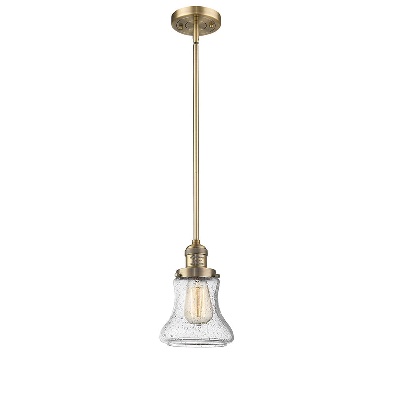 Bellmont Mini Pendant shown in the Brushed Brass finish with a Seedy shade