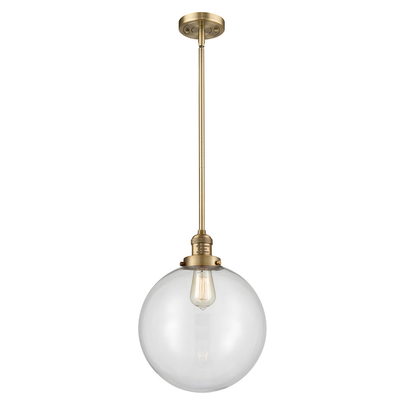 Beacon Mini Pendant shown in the Brushed Brass finish with a Clear shade