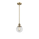 Beacon Mini Pendant shown in the Brushed Brass finish with a Clear shade