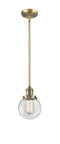 Innovations Lighting Beacon 1-100 watt 6 inch Brushed Brass Mini Pendant with Clear glass and Solid Brass Hang Straight Swivel 201SBBG2026