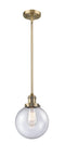 Innovations Lighting Beacon 1-100 watt 8 inch Brushed Brass Mini Pendant with Seedy glass and Solid Brass Hang Straight Swivel 201SBBG2048