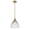 Seneca Falls Mini Pendant shown in the Brushed Brass finish with a Clear Halophane shade