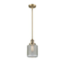 Stanton Mini Pendant shown in the Brushed Brass finish with a Clear Wire Mesh shade