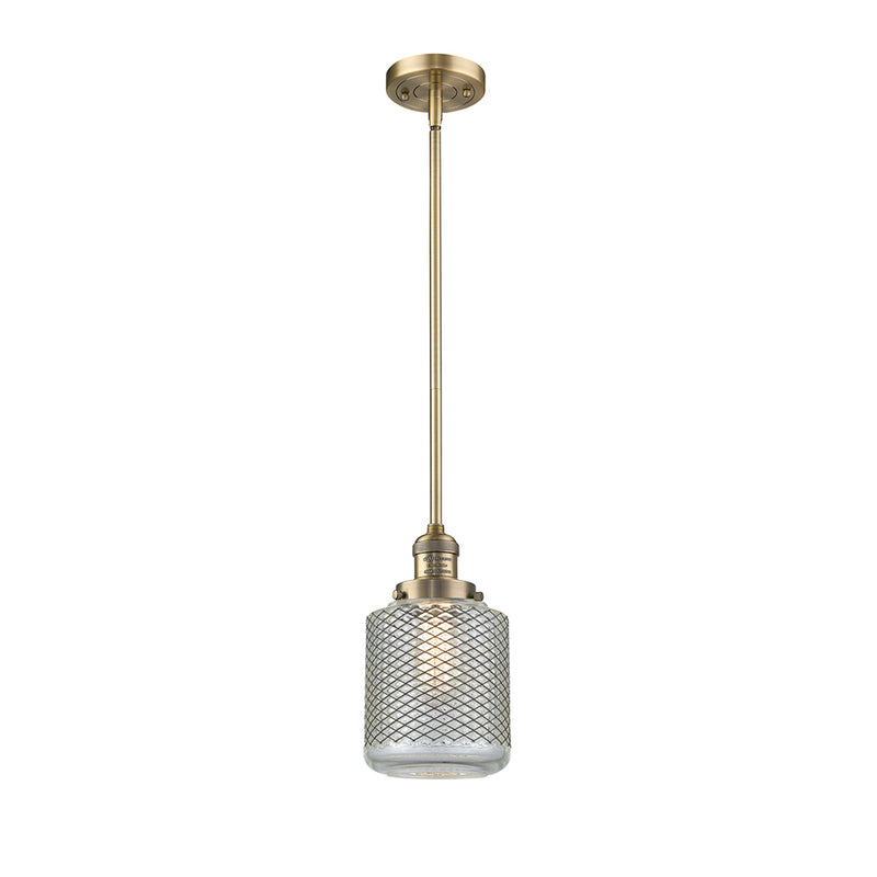 Stanton Mini Pendant shown in the Brushed Brass finish with a Clear Wire Mesh shade