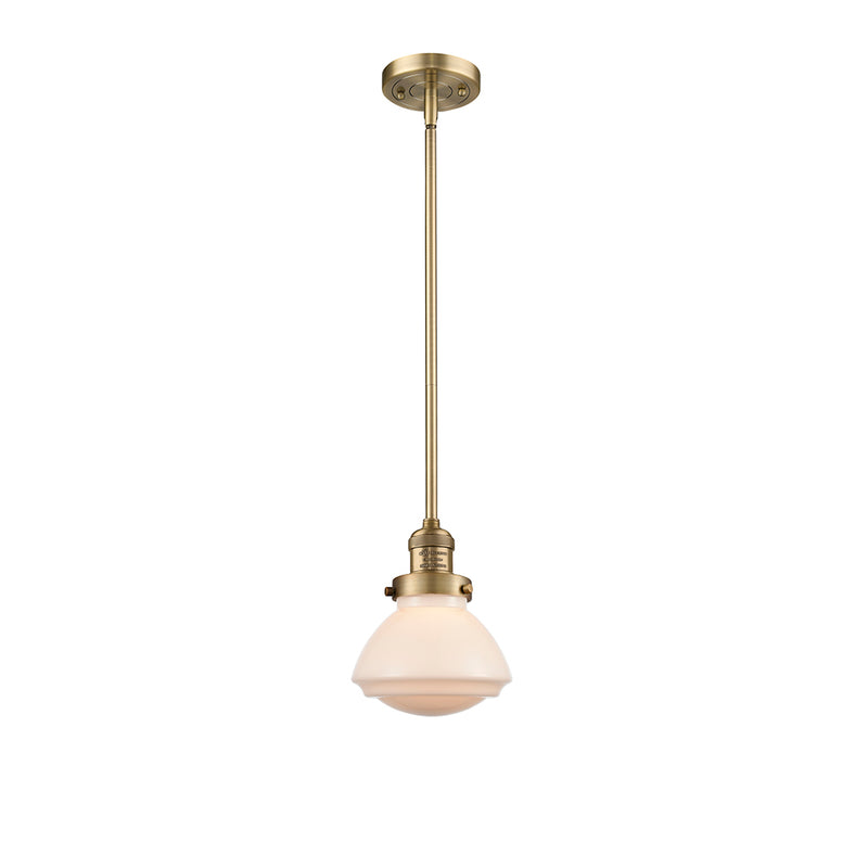 Olean Mini Pendant shown in the Brushed Brass finish with a Matte White shade