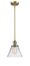 Innovations Lighting Large Cone 1-100 watt 8 inch Brushed Brass Mini Pendant with Clear glass and Solid Brass Hang Straight Swivel 201SBBG42