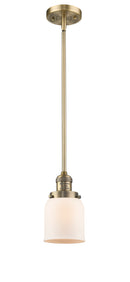 Innovations Lighting Small Bell 1-100 watt 5 inch Brushed Brass Mini Pendant with Matte White Cased glass and Solid Brass Hang Straight Swivel 201SBBG51