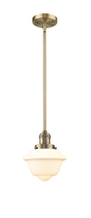 Innovations Lighting Small Oxford 1-100 watt 8 inch Brushed Brass Mini Pendant with Matte White Cased glass and Solid Brass Hang Straight Swivel 201SBBG531