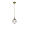 Oxford Mini Pendant shown in the Brushed Brass finish with a Clear shade