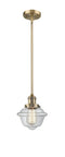 Innovations Lighting Small Oxford 1-100 watt 8 inch Brushed Brass Mini Pendant with Clear glass and Solid Brass Hang Straight Swivel 201SBBG532