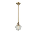 Oxford Mini Pendant shown in the Brushed Brass finish with a Seedy shade