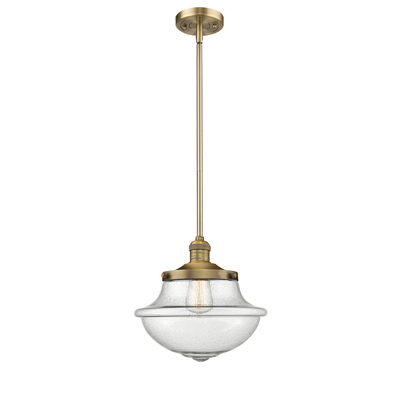 Oxford Mini Pendant shown in the Brushed Brass finish with a Seedy shade